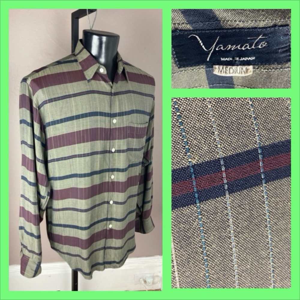 Japanese Yamato Brand 1950s-Style Striped Rayon Shirt - Medium